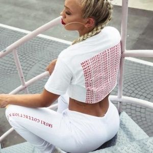 Saski x District Goods White and Red Sweatpants